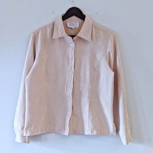 VINTAGE 90s Boxy Faux Suede Blouse Western Retro Neutral Button Up Shirt